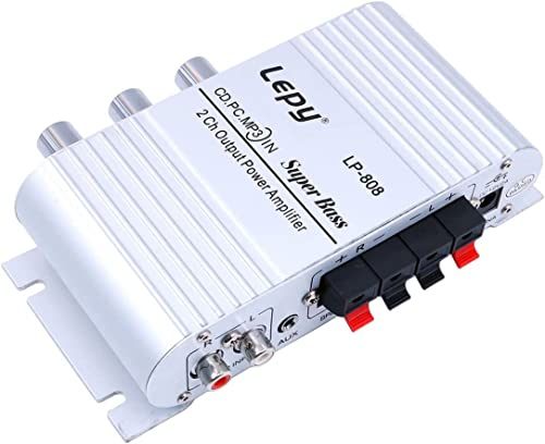 Fasizi LP-808 12V Mini Amplificador de Alta fidelidad con Cable portátil con Fuente de alimentación 3A para teléfono de automóvil doméstico - Plata