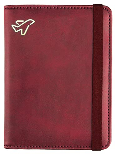 WALNEW Passport Holder, PU Leather Travel Passport Cover Wallet, RFID Passport Case with Card Holder, Travel Essentials for Women Men (Red)