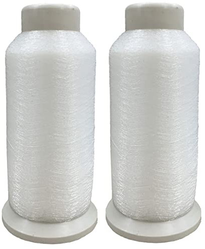 2 bobine di filo da cucito in nylon trasparente, monofilamento, invisibile, per vestiti, borse, lavori di cucito (nylon-bianco)