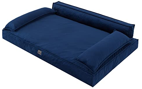 DOGGY Hundebett Haustierbett Hundeliegen Hundecouch Liegen Hundekissen Bett Sofa Hundekorb Tierbett Hundesofa Matratze Schlafplãtze, Navy Blau, 120 x 77 cm