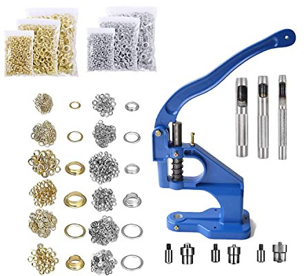 Heavy Duty Grommet Press Machine Set W/Punch Hole Tool, Hand Press Eyelet Grommet Punch Tool, 2400pcs Grommets for Curtains Scrapbooking Flags Belts Bags Shoes