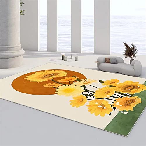 DJHWWD Teppich Petrol Teppichläufer Moderner Minimalistischer Wohnzimmer-Schlafzimmer-Teppich Blumenmuster Kleine Frische rutschfeste Bodenmatte Gelb Kinderzimmer Teppiche Mädchen 80X120cm