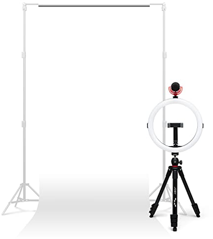 JOBY Creator Studio Complete Kit, Stativ in Voller Größe mit Smartphone-Klemme, 12' Ringlicht, Wavo On-Camera Shotgun-Mikrofon, Weißer Nahtloser Papierhintergrund und 3-in-1 Schnellladekabel 1,2 m