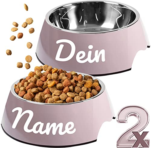 ne&no® Futternapf 2er Set für Hunde und Katzen (L - PERSONALISIERT, Malve)