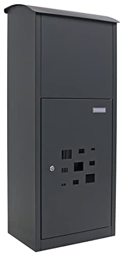 Profirst Mail PM 1500 Stand Paketbriefkasten Anthrazit Zylinderschloss mit 2 Schlüssel Stahl BxHxT 460x1080x320 mm Namensschildhalter Sichtfenster Briefkasten inkl. Befestigungsmaterial