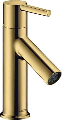 hansgrohe AXOR Starck Einhebel-Waschtischmischer 80 mit Hebelgriff für Handwaschbecken mit Zugstangen-Ablaufgarnitur, 10102990, Farbe: Polished Gold Optic