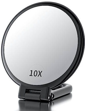 Beautifive Hand Mirror with Handle 10X/1X, Double Sided Magnifying Make up Mirror with Stand, Foldable Hand Held Compact Mirror for Makeup, Portable Travel Makeup Mirror for Women