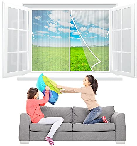 Mesh Screen Windows with Magnets 60x160 cm Balcony Windows Fly Curtain 10xStronger Than Normal The Magnetic Curtain is Ideal for Basement Patio White Z
