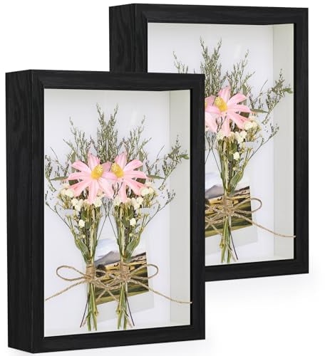 Anhow 2er 3D Bilderrahmen zum Befüllen, A4 3D Bilderrahmen Tiefer Objektrahmen 20 x 30 cm mit Transparente Echtglas für Tischplatte und Wand - Schwarz/ 3cm