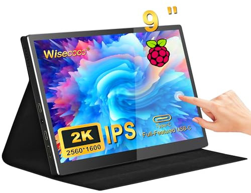 wisecoco Portable Monitor 9 inch 2K 2560*1600 IPS Touch Screen 73% NTSC USB C HDMI Secondary External Computer Laptop LCD Monitor w/Smart Cover & Speakers For MacBook Pro Air PC Laptop Phone Xbox PS5