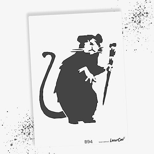 LaserCad Schablonen BANKSY Streetart (B094, Paintbrush Rat, DIN A3) Stencil für Graffiti, Airbrush, Kunst, Deko, zum Malen