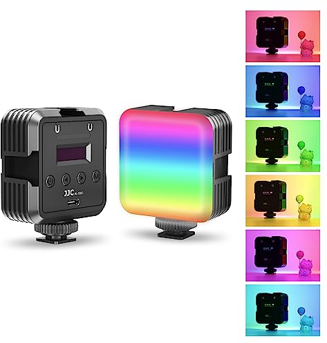 JJC Magnetisches RGB-Videolicht, 360° Vollfarbfotografie-LED-Beleuchtung mit 3 Kaltschuhen, Mini-Vlogging-Kameralicht für Sony Canon Nikon Fuji, 2500 K – 8500 K dimmbar, CRI95+, 2000 mAh