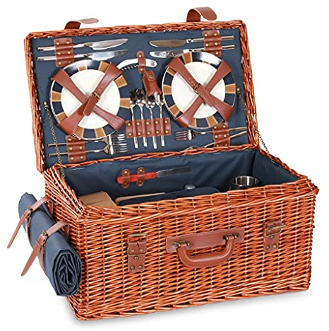 Hochwertiger Rattan-Picknickkorb, tragbarer Aufbewahrungskorb mit Deckel, feststehendes Geschirr, große Kapazität, Outdoor-Zubehör, Camping-Aufbewahrung, tragbares Geschenk (Farbe: Braun, Größe: 58 x