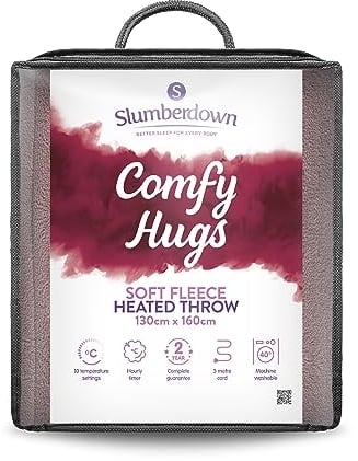 Slumberdown Comfy Hugs Heated Throw Blanket - Large Electric for Bed, Sofas & Settees, Soft Fleece with 10-Heat Settings Hourly Timer Cosy Snuggly, Washable (130cm x 160cm), Rose Pink