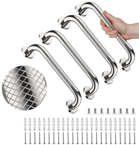 4 Pack 12 Inch Shower Grab Bar, YuanDe Chrome Bathroom Grab Bar Handle w/Anti-Slip Knurled Grip, Stainless Steel Bath Balance Bar,1 Diameter Safety Hand Rail Support,Handicap Injury Elderly Senior