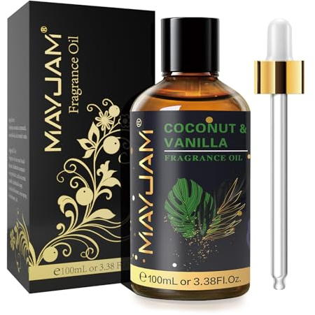 MAYJAM Fragrance Oil, 100ML Coconut & Vanilla Aromatherapy Oil, with Glass Dropper, Diffuser Oil for Making Candle, Soap, Bath Bombs