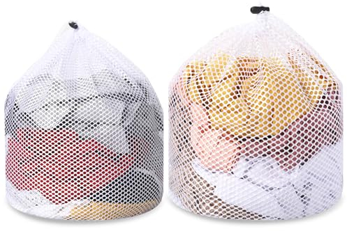 2 Stück Große Wäschesäcke mit Kordelstopper Wäschenetz für Waschmaschine Wäsche Netz Beutel Wiederverwendbar Wäschesack Weiß Mesh Wäschebeutel für Strümpfe Unterwäsche BH Socken