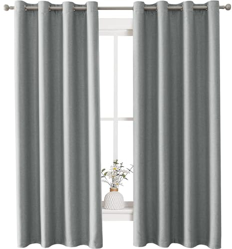 Ystyle Tenda Oscurante Effetto Lino 2 Pezzi, 140x180cm, Moderna Da Interno Per Camera Da Letto e Soggiorno, Termica Isolante Freddo e Caldo, Grigio Chiaro