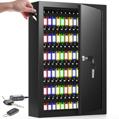 Nebakne 125 Schlüsselschlossbox Wandhalterung mit Diebstahlschutz Pfand Schlüsselschlitz, Schlüsselschrank mit Schlüsselhaken & 125 Tags Schlüsseletiketten, Schlüsselsafe für Hotels & Büro &