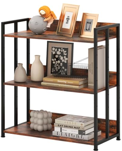 HOMASIS Bücherregal mit 3/5 Ebenen, industrielles Standregal mit verstellbaren Regalboden & Metallrahmen, Aufbewahrungsregal Gewürzregal Küchenregal für Wohnzimmer Küche Büro (Vintage Braun)