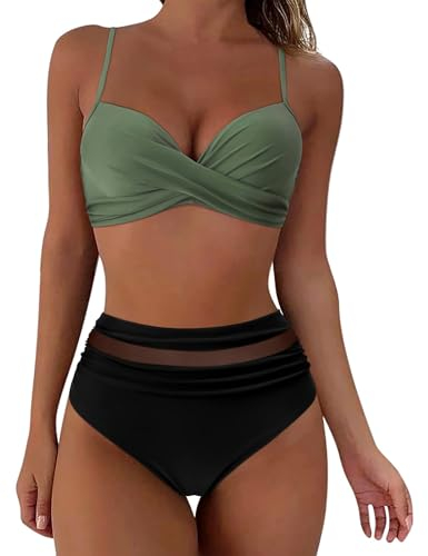 XTBFOOJ Turnanzug mädchen Langarm Bikini-Short, langes Bein Damen Bikini Set Push up transparent weihnchtsdeko Langarmshirt Damen Triangel badeanzüge für Damen Tankini durchbräunende Badehose badea