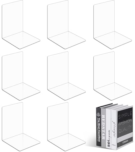 UCAMP Lot de 8 Serre-Livres en Acrylique Transparent,Serre Livre Acrylique Transparent,Serre-Livres résistants pour Maintenir Les Livres,pour Chambre,bibliothèque,Bureau,école et Bureau
