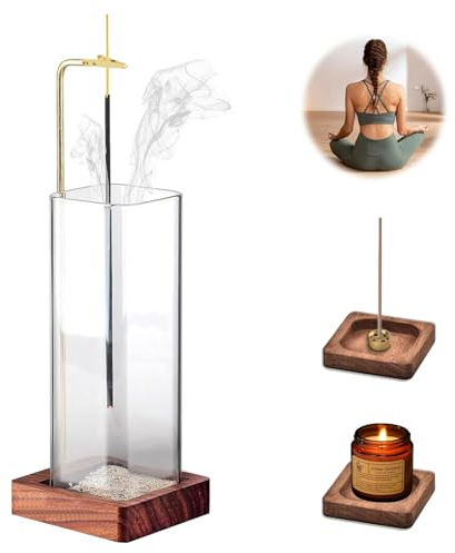 Supporto per Bastoncini di Incenso, Porta Incenso in Legno con Raccoglicenere in Vetro, Moderno Bruciaincenso, Porta Incenso per Bastoncini, Portaincenso in Legno, per Zen, Yoga, Spa, Meditazione