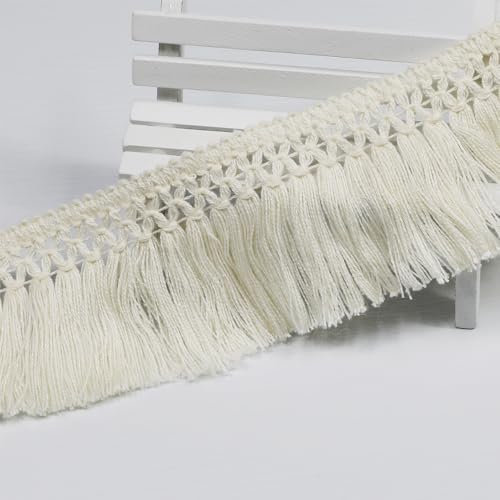Fransenborte aus Baumwolle, Boho-Stil, lange Fransenborte zum Nähen, für Vorhänge, Kissen, Teppich, Lampen, Fransen-Bordüre, 9,1 m, 60 mm, Beige (Beige-60 mm)
