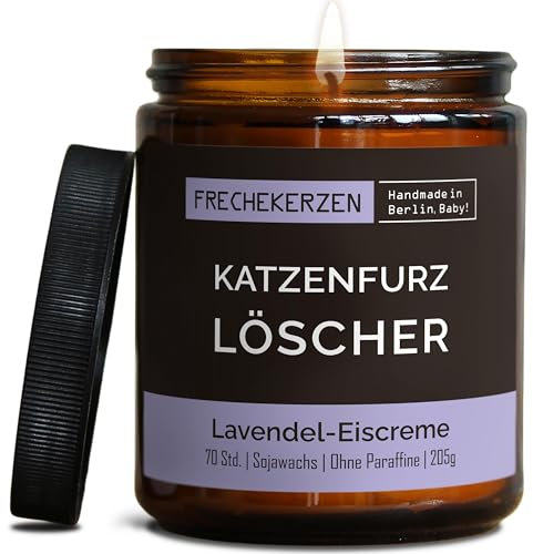 Lustige Duftkerze mit Spruch für Katzen Besitzer & Liebhaber | Handgemacht aus Sojawachs | In Geschenkbox | Nachhaltiges Valentinsgeschenk Gastgeschenk Katzenhalter Cat Lovers |Lavendel-Eis