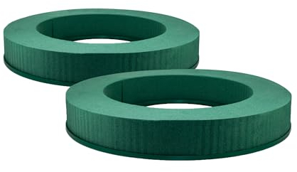 Nass Steckschaum Kranz 30cm mit ringförmiger Plastikunterlage 2er Set - für Profi Floristen & Hobby Bastler - Frischblumen Steckschwamm Ring - Blumen Steckmasse - Floristik Zubehör & Floristikbedarf
