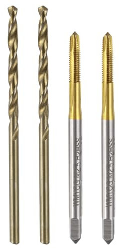 sourcing map Metric Tap & Drill Bit Set, 2pcs M2.5 x 0.45 Spiral Point Thread Taps Titanium Coated and 2pcs 2.1mm Twist Drill Bits Roasted Yellow, Screw Tapping Threading Tools