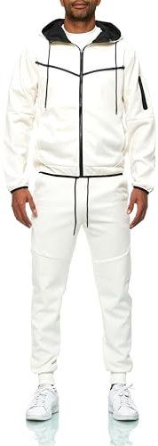 C-IN-C Herren Trainingsanzug – Sportlicher Jogginganzug mit Kapuzenjacke und Hose, Bequem & Stylisch für Freizeit, Fitness & Outdoor-K068(DE/NL/SE/PL, Alphanumerisch, XL, Regular, Regular, Weiss)