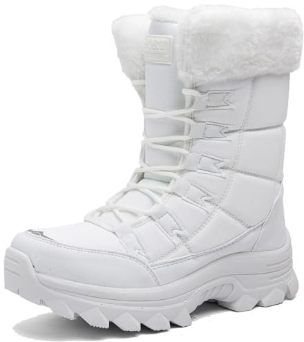 VLOOKST Stivali da Neve Donna Scarpe da Camminata Invernali Impermeabile Antiscivolo Caldo Pelliccia Foderati Passeggiate Stivaletti Sneaker Casual Outdoor Stivali da Escursionismo Bianco 41EU