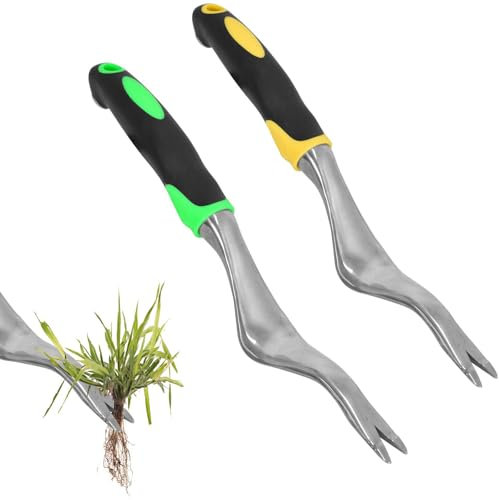 Cleminsta Désherbeur Manuel avec Manche, 2 Pièces Extracteur Mauvaises Herbes en Acier Inoxydable, Outil de Désherbage Manuel pour Pissenlit, Désherbant pour Jardin, Pelouse, Transplantation
