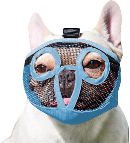 Short Snout Dog Muzzles- Bulldog Muzzle Breathable Mesh Dog Mask for Biting Chewing Training Licking Grooming (Blue, Small(23-31cm))