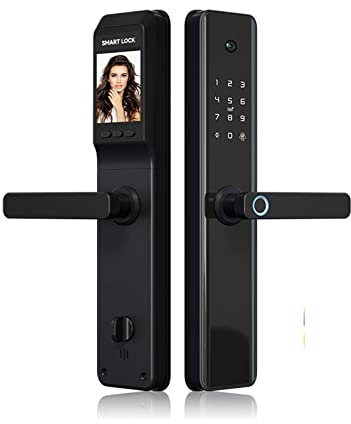 Smart Door Lock, Camera Monitoring Lock Tuya Biometric Fingerprint, Security Intelligent Smart Lock With APP Password Door Lock,support fingerprint unlocking(Square latch,Right)
