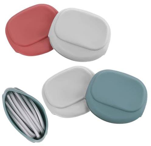 Ptwola 4 PCS Silicone Headphone Organizer Mini Data Cable Storage Case Portable Cord Management Holder Colorful Key Box Reusable Wired Earbud Case Accessories for Home Sports Travel Coin Charger