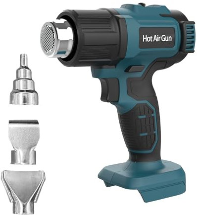 Pistolet à air chaud sans fil - Portable - Pour Makita 18 V - Avec 3 buses - 2 réglages de température - Maximum 532 °C - Pour l'artisanat, le rétrécissement, la résine et la décoration (sans
