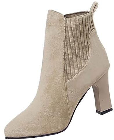 Generico Stivaletti da Donna con Tacco, Tronchetti Donna Invernali Vintage Eleganti, Stivaletti Casual Stivaletto Corti Morbidi Chelsea Boots Donna Classici Stivali Texani Donna