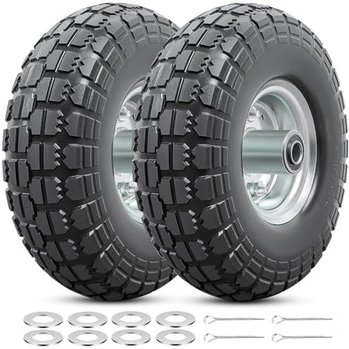 2PCS 4.10/3.50-4 Reifen und Rad(mit Schläuchen),Ersatz luftfreireifen, 4.10 3.50-4 Vollreifen Rad mit 5/8 Zoll Lagern,kompatibel Sackkarre, Schubkarre,Wagen, Gorilla Carts Reifen 4.10-4 3.50-4 |Silber
