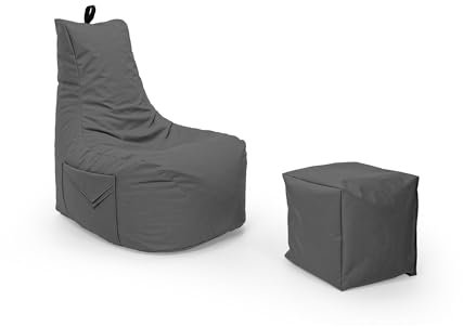 Nadimaideal Gamer Sitzsack Komfort XL - XXL für Kinder, Teenager & Erwachsene | Indoor & Outdoor | Sitzsack Gaming | Füllung EPS Perlen (Anthrait, Sitzsack XXL mit Hocker)
