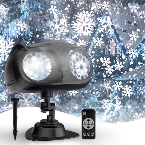 Projecteur de Noël Extérieur, NACATIN Projecteur à Flocons de Neige Double Tête avec Télécommande et Minuterie, Étanche IP65 pour Jardin, Terrasse, Décoration Murale