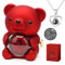 Ewige Rose Teddybär Geschenkbox,Rosen Bär Mit Herz Damen Halskette,Rose Bear Gift Box,Kugel Rosenbox mit Gravur Doppelherzkette,für Frauen Freundin Mutter Muttertagsgeschenk Valentinstag(Rot)