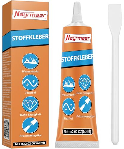 Nayrmaer Stoffkleber, 60ml Textilkleber, Waschmaschinenfest Stoff Kleber für Textil, Baumwolle, Leder, Jeans und mehr (60ml)