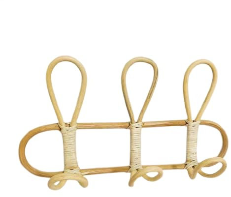 Crochet mural décoratif en bois avec 3 crochets en rotin, pour clés, chapeaux, serviettes, sacs - 40 x 8 x 20 cm