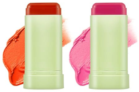 2 Piezas Colorete Cremoso en Barra, Colorete Mate de Larga Duración y Textura Cremosa, Colorete Multiusos para Ojos, Labios y Mejillas, Tacto Terciopelo