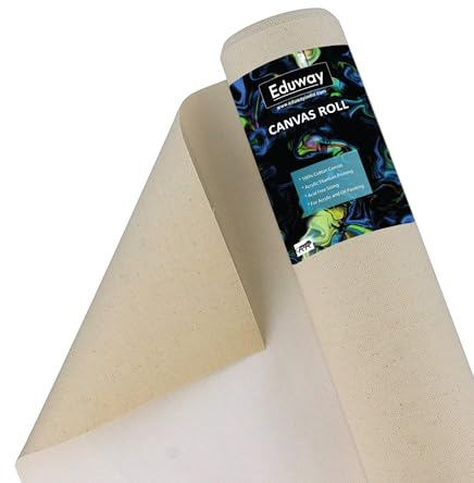 Eduway Rouleau de toile de coton pour peinture, série Artiste, blanc, largeur 300 mm, longueur 5 m