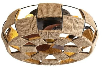 20 Enclosed Rattan Ceiling Fan with Light and Remote Control Low Profile 6 Speeds Ideal for Bedroom or Living Room Black