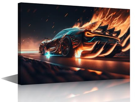 TISHIRON Hypercar Wandkunst, Gemälde, Auto, Herren, Jungen, Schlafzimmer, Wohnzimmer, Wanddekoration, futuristisches Auto, gerahmt, moderne Bilder, Leinwanddrucke, Kunstwerk für Badezimmer, Büro,