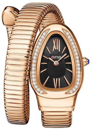 Women's Watch - Unique Design Snake Shaped Bracelet Dress Watch for Women Fashion Ladies Quartz Wristwatch (Rose Black)